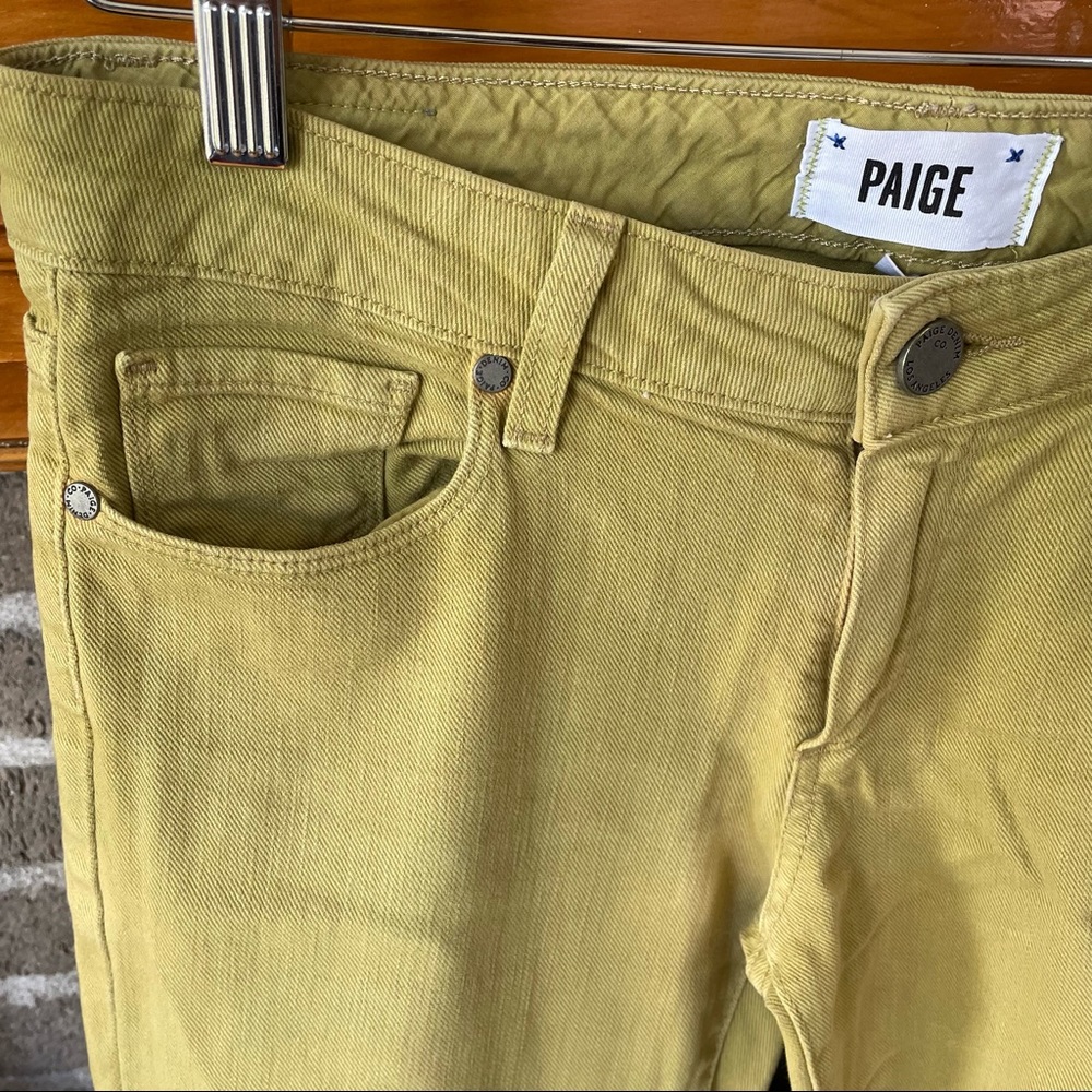Paige Skyline Ankle Peg mustard green denim jeans size 27, my faves!
